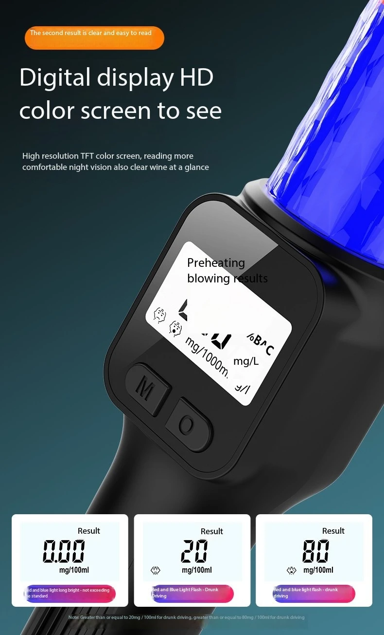 2024 New Item Fast Checking Pump Suction Consumer Alcohol Tester Portable Digital Screen Breath Alcohol Tester