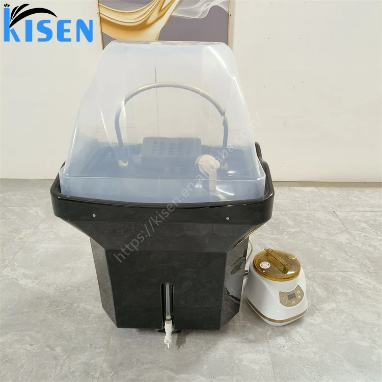 Kisen Luxury Black 60L Reservoir Hair Washing Head Therapy SPA No Plumbing Portable Shampoo Basin Sink  For Beauty Bed Use