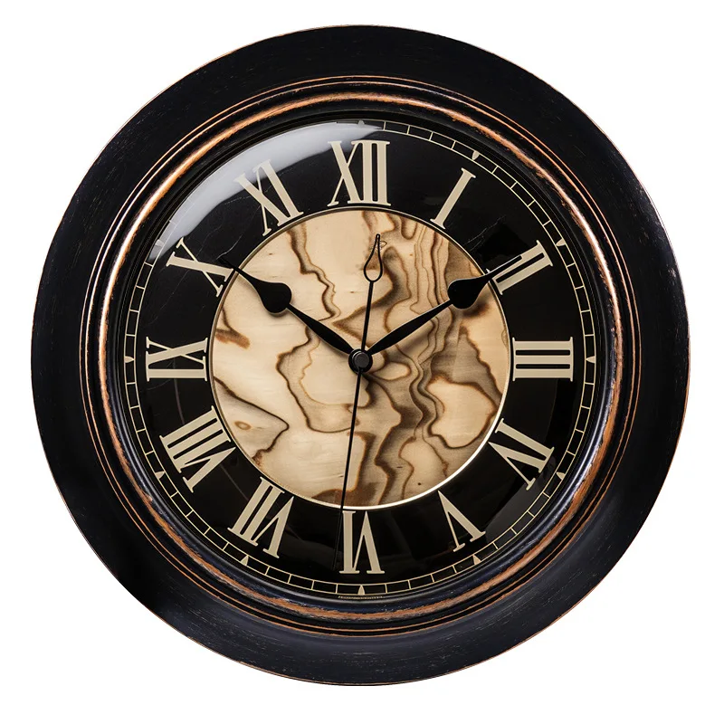 12-дюймовые кварцевые настенные часы в американском стиле ретро для декора гостиной из смолы для домашнего использования