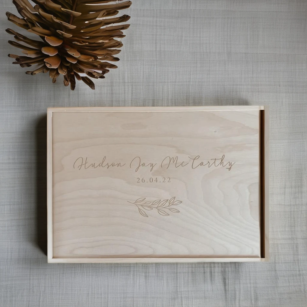 Customized personalized baby gift wood slide box newborn gift  baby memory box wooden souvenir box