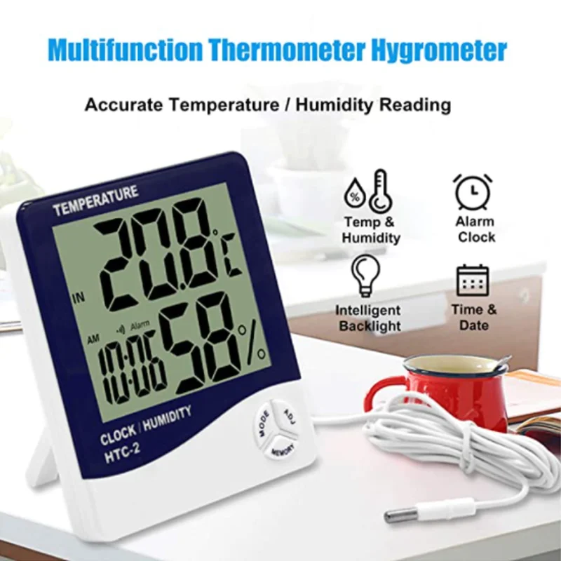 Household thermometers lcd monitors digital Thermometer Hygrometer temperature instruments probe Alarm Wall Mount humidity meter