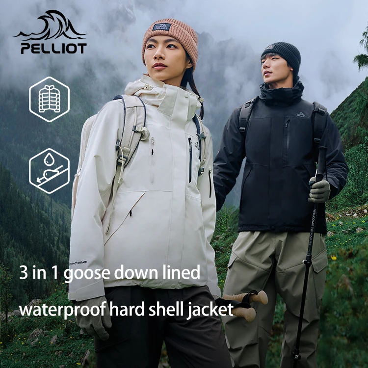 3 in 1 650 filling power goose down liner with TORAY fabric waterproof 20000mm windproof hiking winter warm hard shell jacket