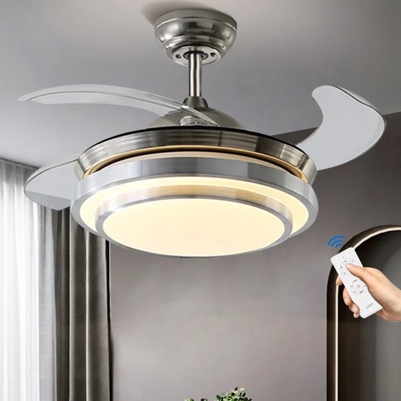 ESC LIGHTING invisible ceiling fan modern 3 speed 42 inch tuya smart ceiling fan with light for home