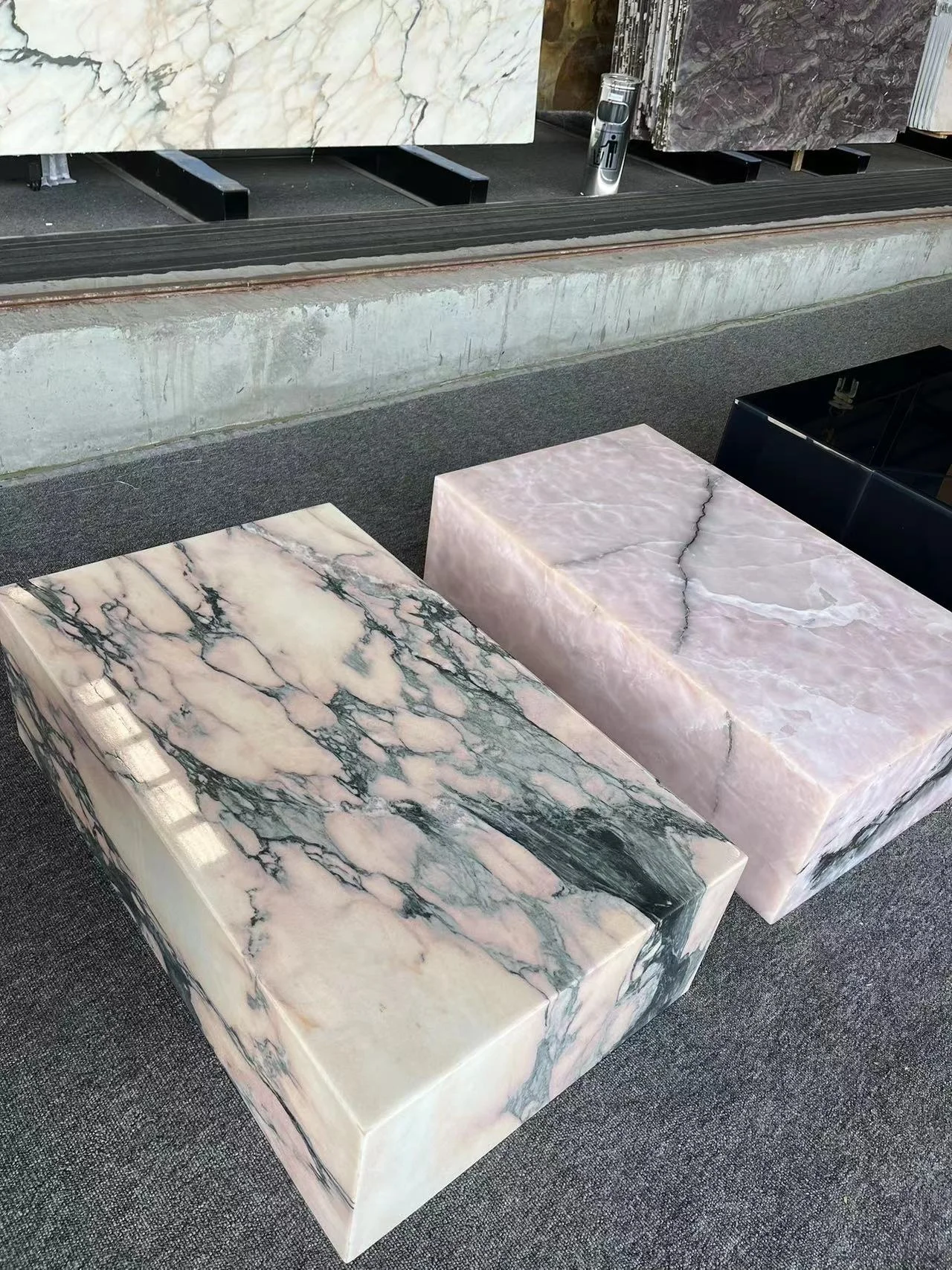 pink  marble coffee table low plinth  living room luxury natural customized calacatta violet marble coffee table