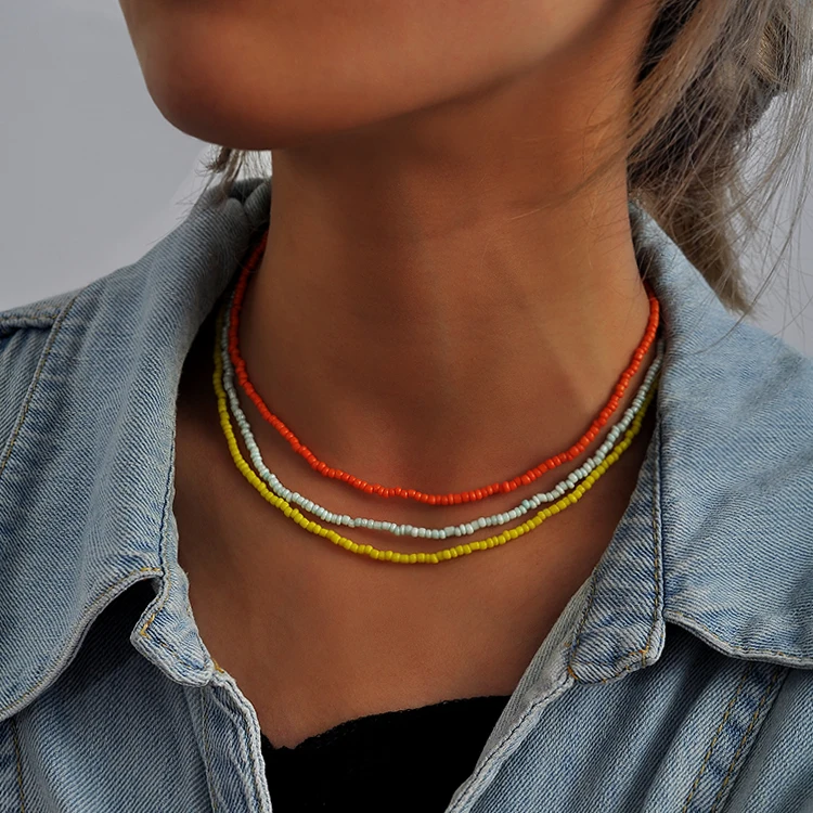 Multilayer Colour Rope Plastic Chain Necklace Buckle Gemstone Necklace Women Jewelry Price Cheapest style Fashion