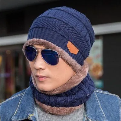 Wholesale Thick Fleece Winter Warm Knitted Hat Beanie Hat Scarf Set for Women and Men