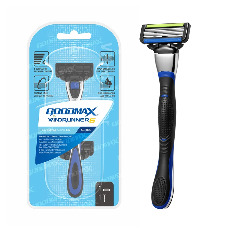 GOODMAX Men Beard Razor Open Back 6 Blades Shave Shaving Metal Handle for Razor