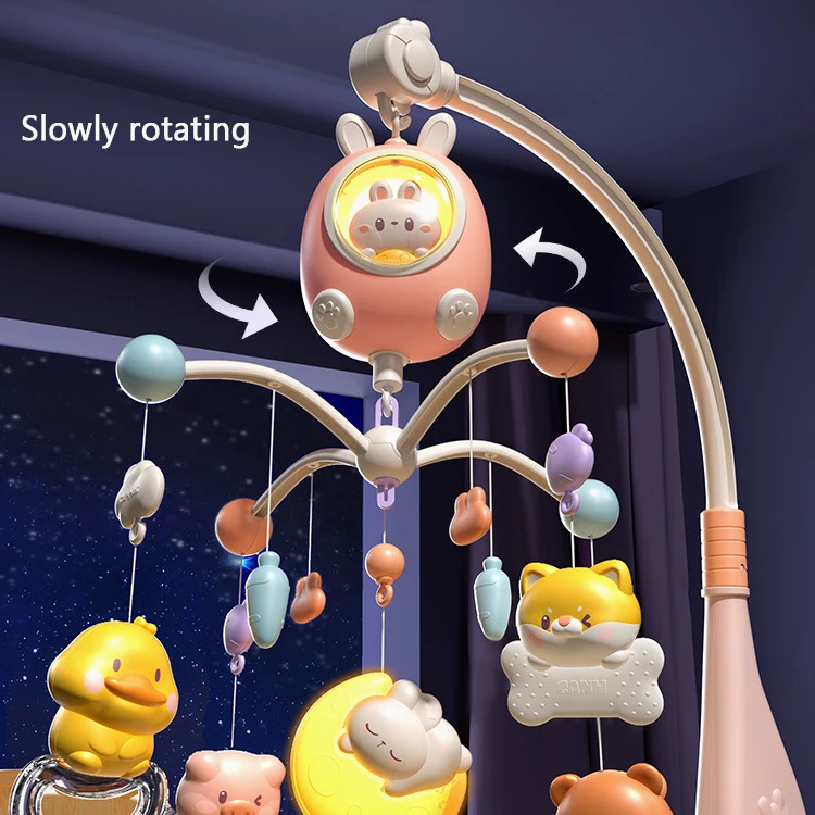 Cute Rabbit Rotating Hanging Bed Bell Baby Toy  Electric Lighting Nursery Toy Musical Mobile Bed Bell Toys for Baby