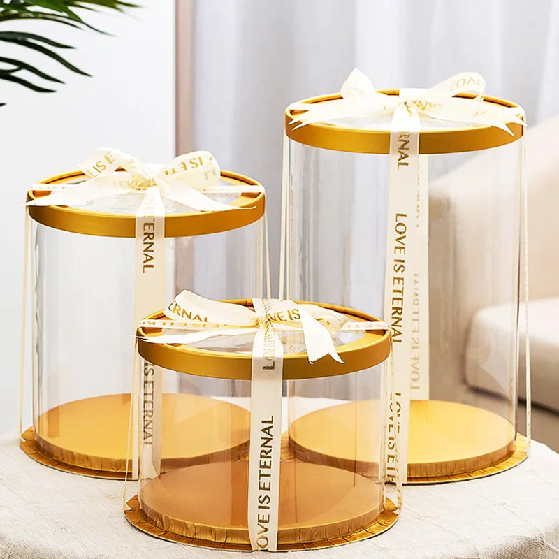 Wholesale Cheap 18/22cm Clear Birthday Cake Boxes PET Transparent Gift Rose Bear Packaging Box Wedding Party Christmas Box