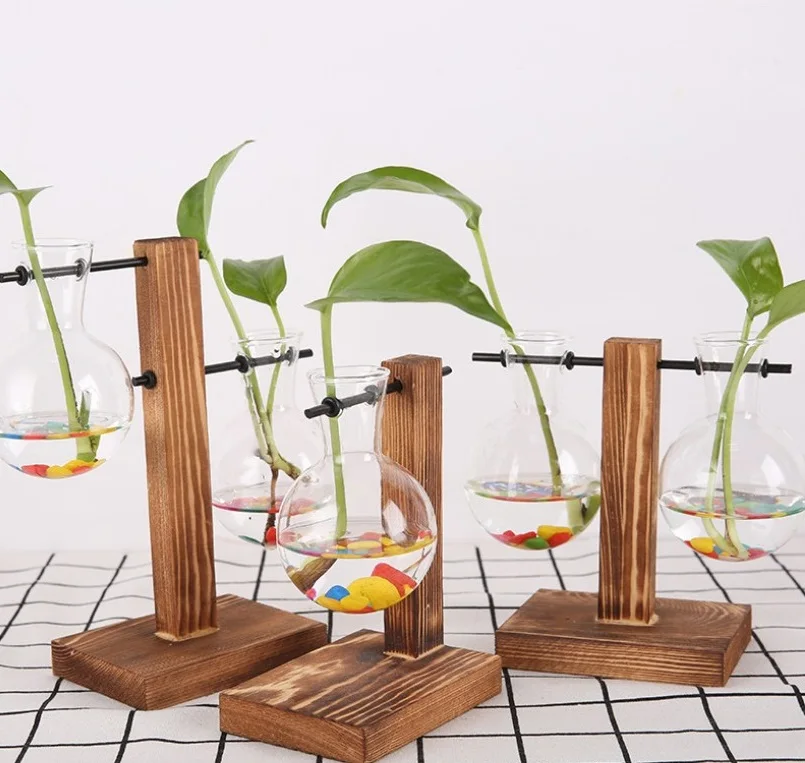 Украшение для растений стеклянный террариум с деревянной подставкой испытательная трубка ваза деревянная