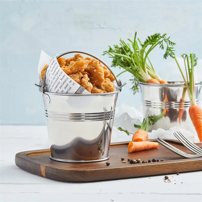 Food Grade Mini Stainless steel Serving Bucket Icing French Fries Tin Pails Snack bucket French fries