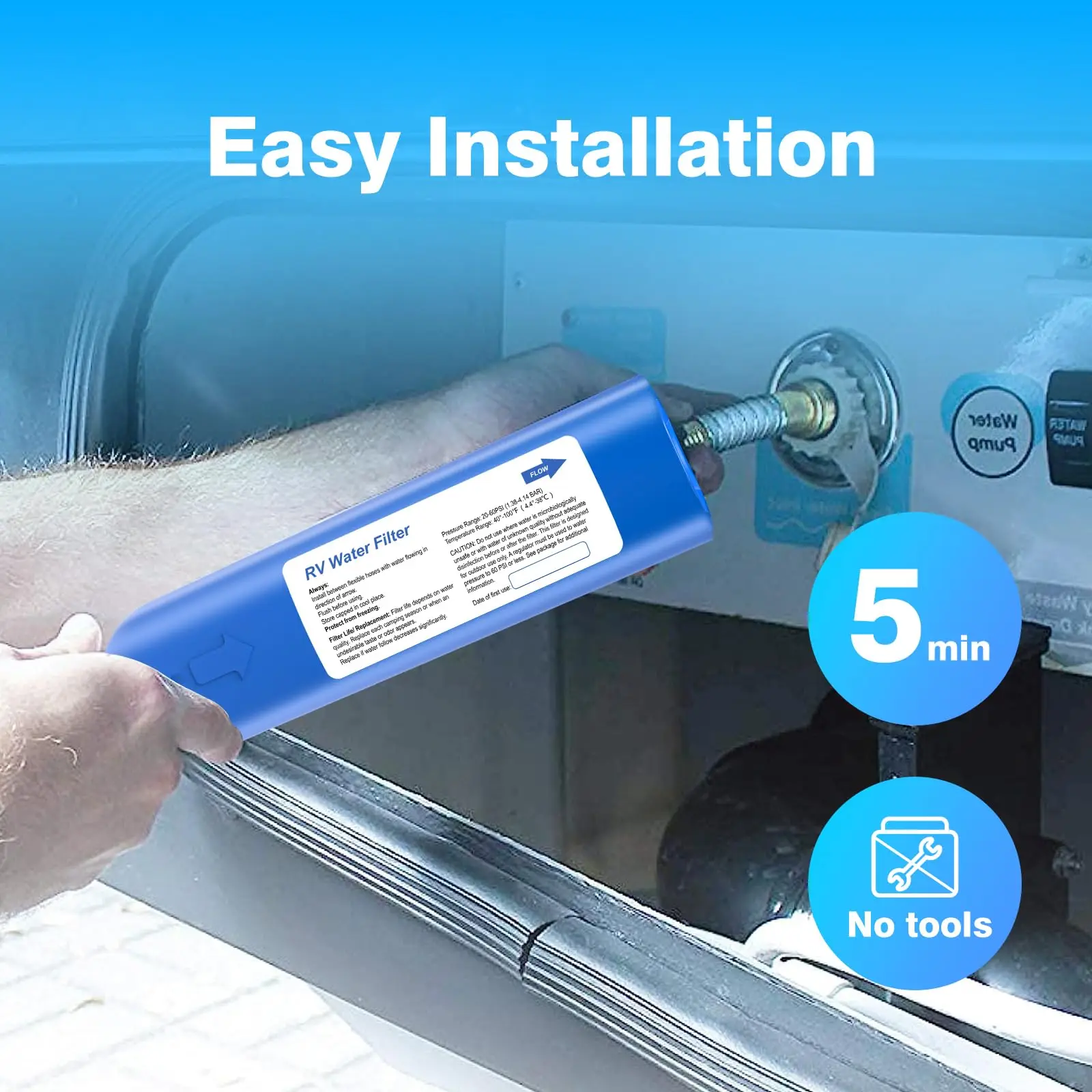 Garden Hose Filter with 2 Flexible Hose Protector Inline RV Water Filter for Boat RV Marine Garden Use