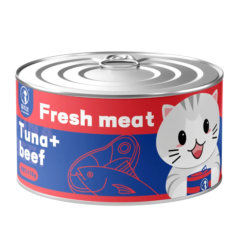 OEM Wholesale Factory 170g 375g 430g Cat Canned meats Pet Cans Salmon Chicken Tuna Beef Cat Wet Food For cat
