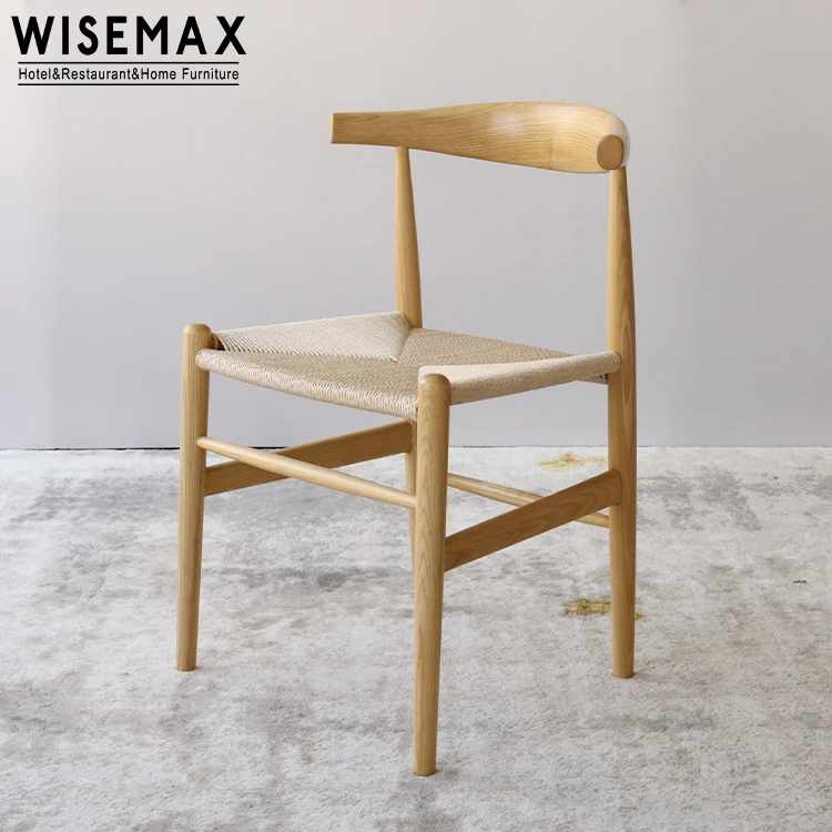 WISEMAX FURNITURE Nordic restaurant furniture dining table chairs set Hans Wegner rattan dining chair wooden OX horn elbow chair