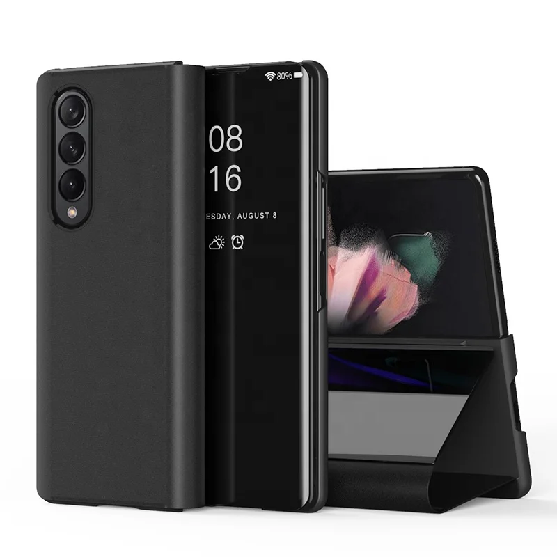 Зеркальный Прозрачный чехол для Samsung Galaxy Z Fold 3 5G с гальваническим покрытием из искусственной кожи с откидной крышкой