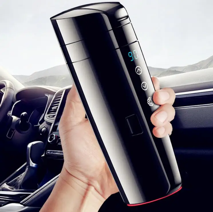 Hot Selling Car Smart Heated Bottle Stainless Steel Electric Heating Coffee Tumbler Temperature Control Smart Travel Mug