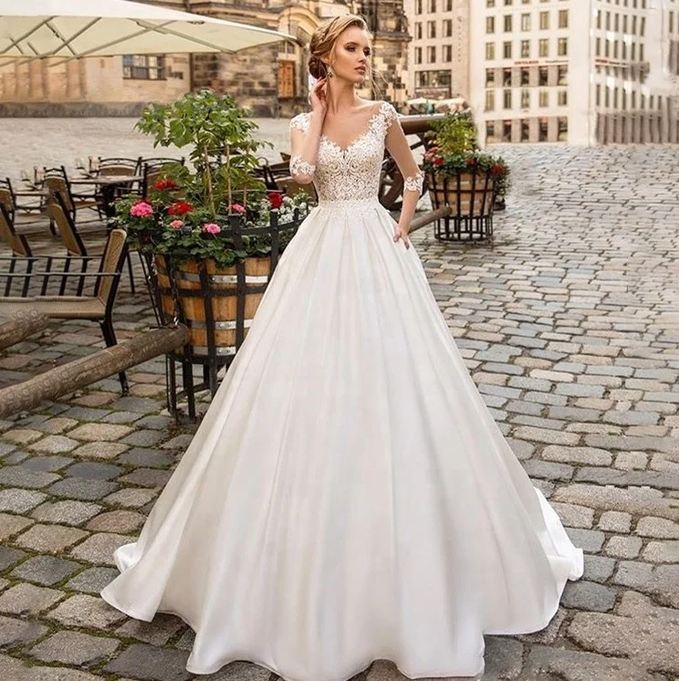 Sale Malaysia Ladies With Sleeves A Line Wedding Dress