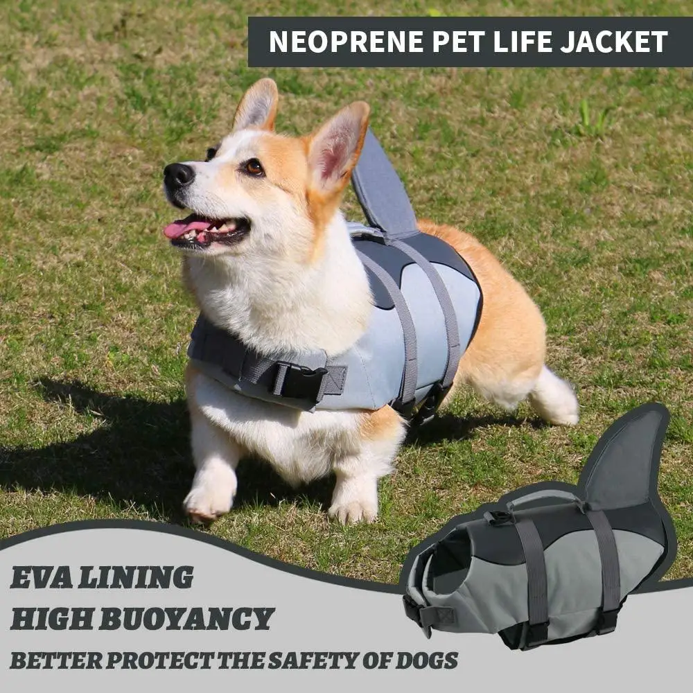 Ripstop Dog Life Jackets Adjustable Pet Swimsuit Shark Fin or Mermaid Tail Design with Lift Handle for Dogs During Boating