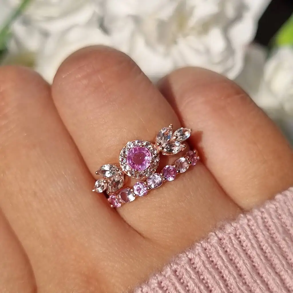 Pink Sapphire And Pink Amethyst Ring 925 Sterling Silver Half Eternity Band Ring
