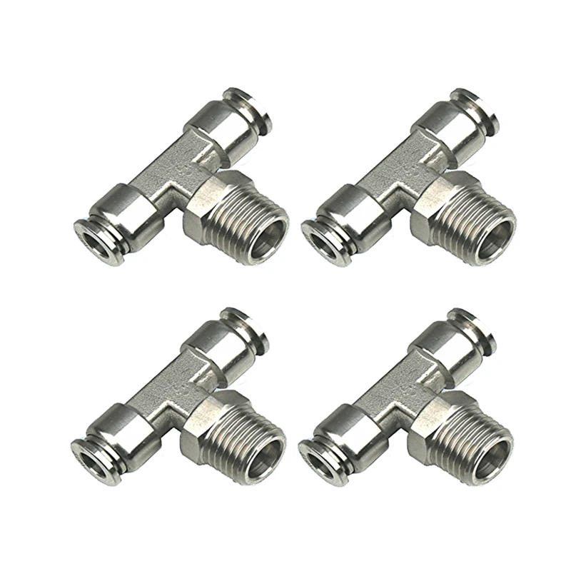 3 Way T Shape External Threaded Male Thread Stainless Quick Connect Tube Fittings 10mm Stainless Steel Pneumatic Pipe Fittings