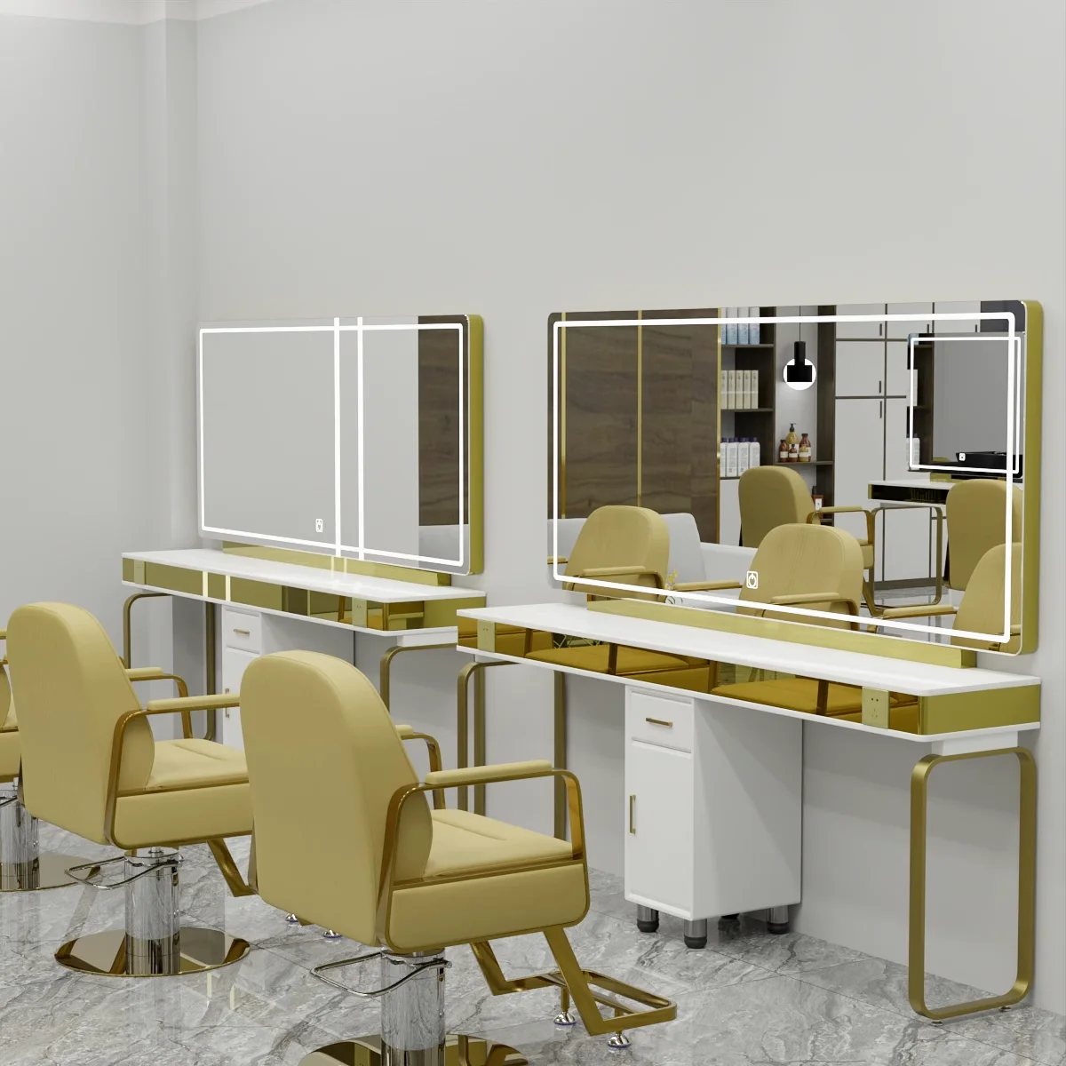 Factory Direct Beauty Salon Hair Dressing LED mirror makeup station 2 person  Mirror table