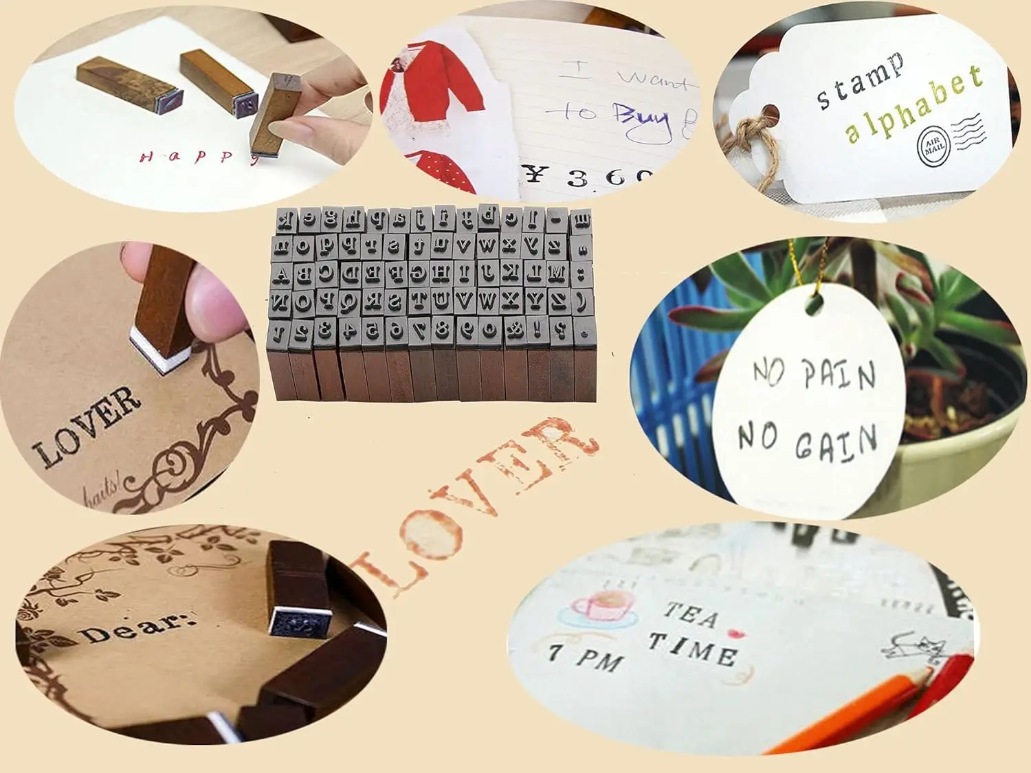 custom logo mini clay crafts 70 pcs wooden rubber letter stamp alphabet for kids