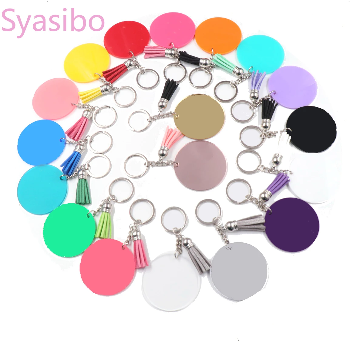 Индивидуальный KHS021KH1075 50 мм светло-фиолетовый пустой акриловый брелок с кисточкой на заказ монограммой Круглый акриловый брелок