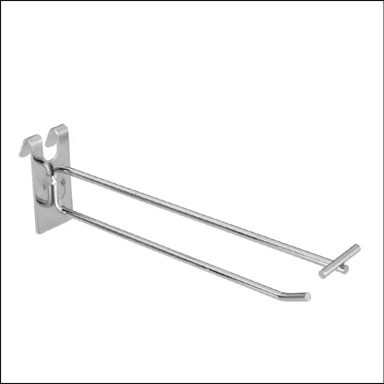 Supermarket equipment double prong slat two pieces T-style scanning hook with galvanized wire,metal wire and a plastic back.
