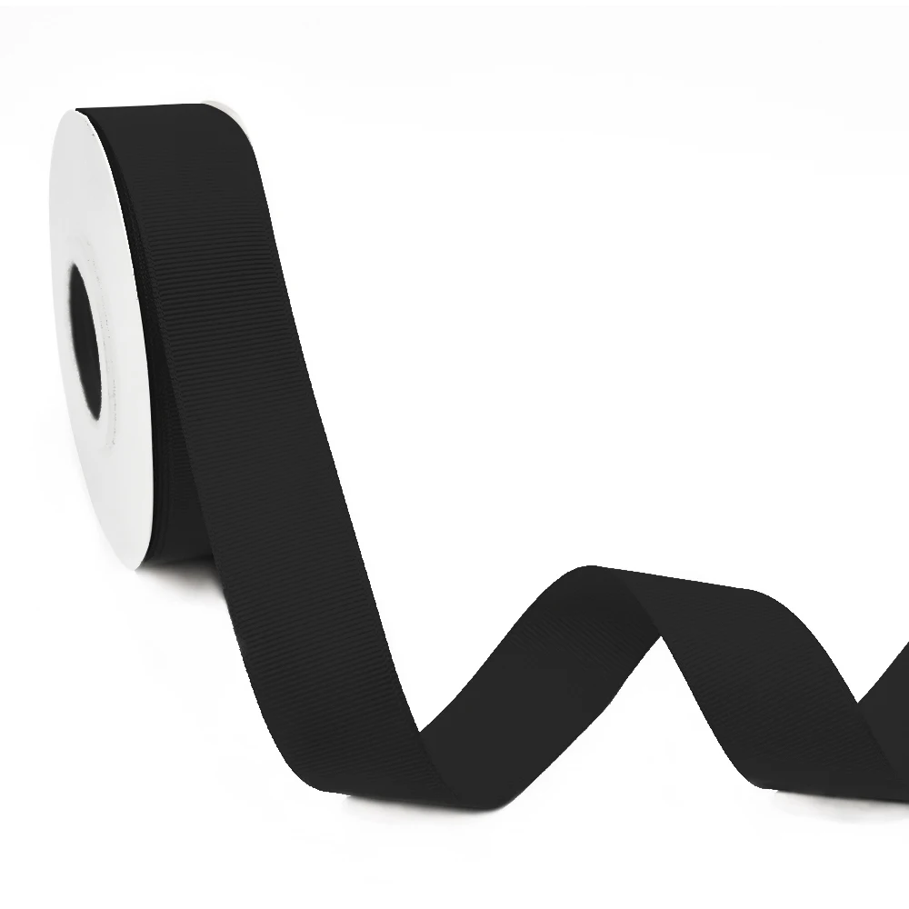 Gordon Ribbons Custom Ribbon 25mm Black Grosgrain Ribbon for Bow Weave Braid Tape  for Gift Packing Garment Hair