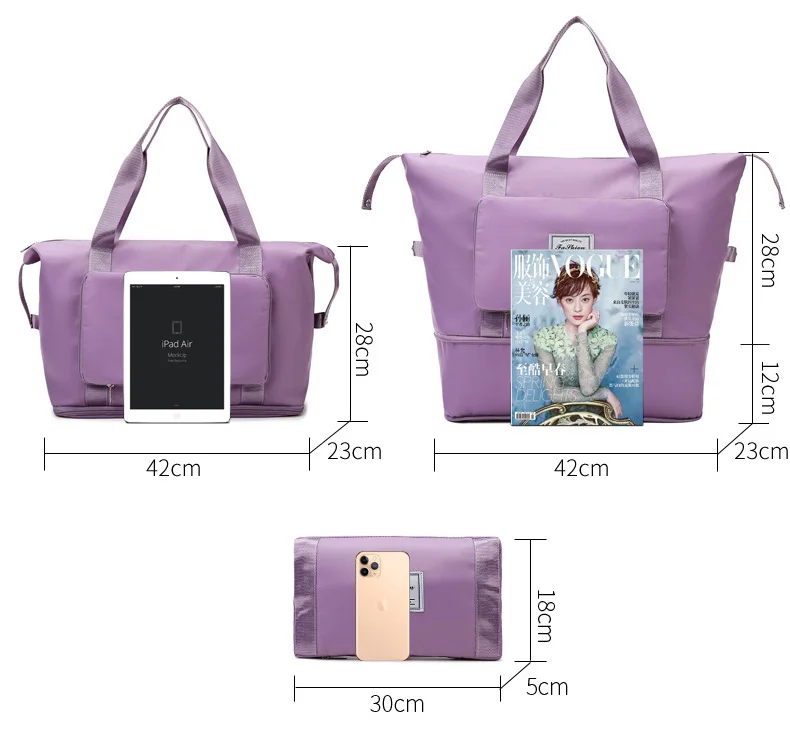 Custom Cheap Foldable Gym Fitness Yoga Handbag Overnight Weekender Duffel Storage Bag Women Travel Bag With Expandable Bottom