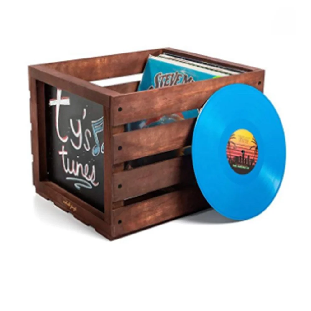 Chalkboard Vinyl Record Storage Sark Brown Wooden Crate