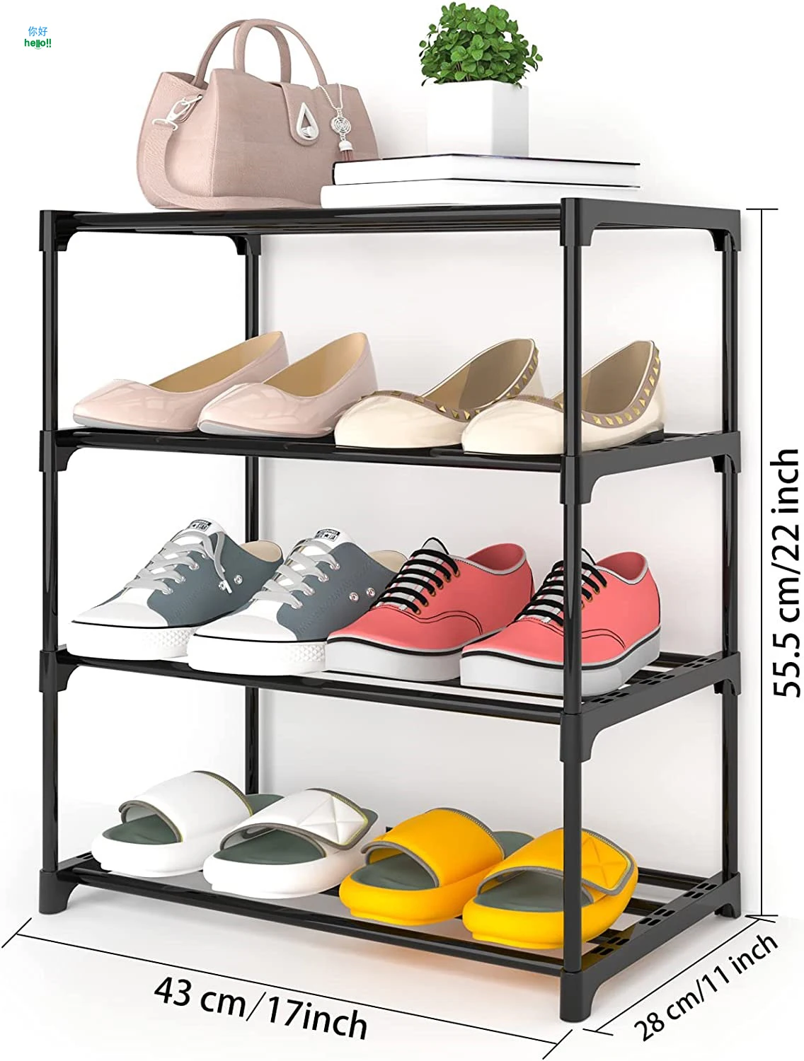 Large Capacity 3-layer Metal Shoe Rack Outdoor Corridor Black Shoe Storage Organization Rack Online Shoe Display Stand
