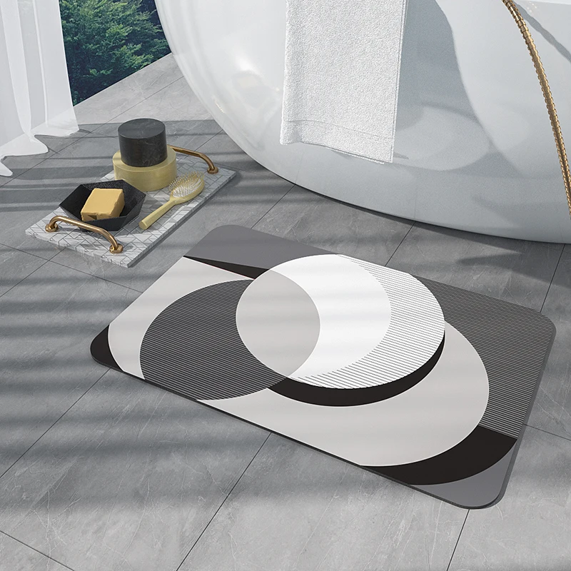 2024 Geometry 3D Stereoscopic Water Absorbent Diatomaceous Rubber Bath Mat, Bath Room Mat Set