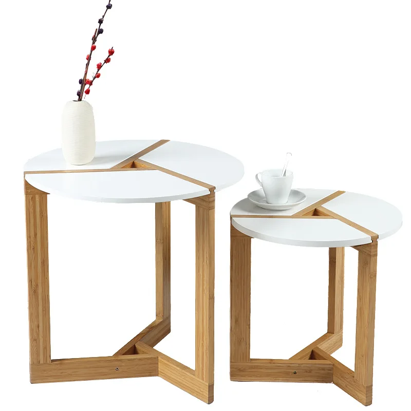 Bamboo Chair Side Table Portable Coffee Table Side round Table for Snack Tray