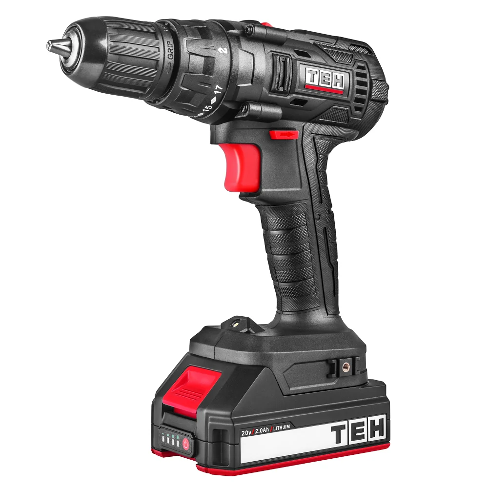TEH 20 Volt Max Lithium Ion 2 Speed Compact Lightweight 1/2 In Cordless Drill Driver Tool