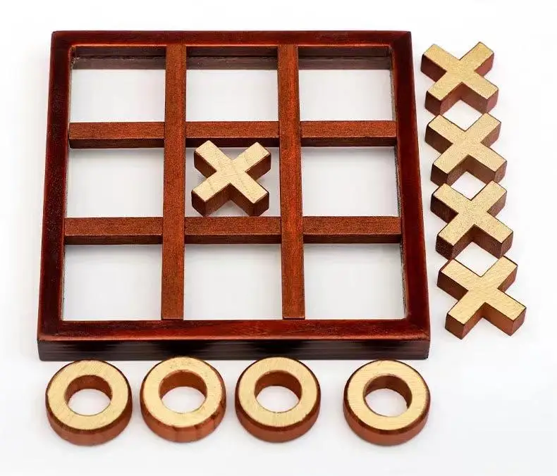 Wooden montessori toys, Classic Tic-Tac-Toe Puzzle Board Game Noughts and Crosses Game Best for kids Brain Teaser Puzzle