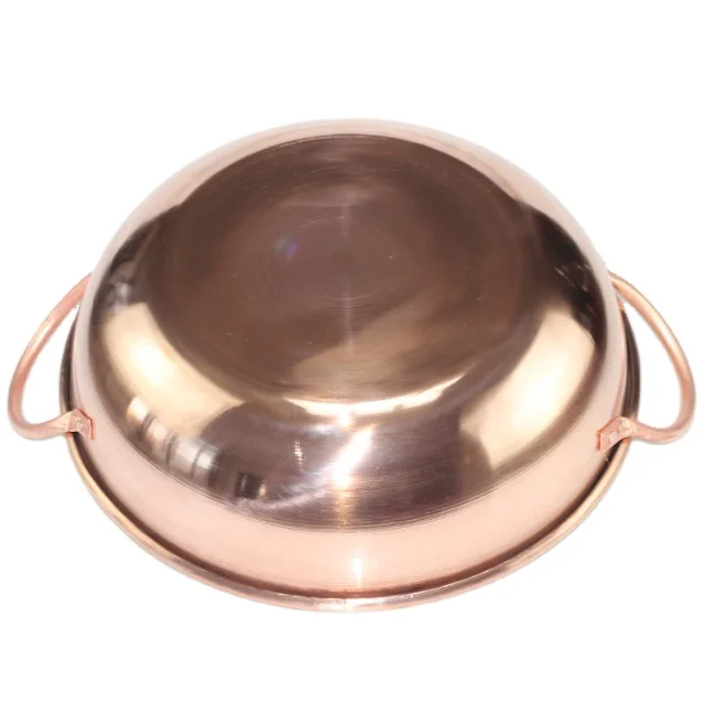 Chinese traditional handmade copper pots and non stick pans use on home restaurant kitchen cooking