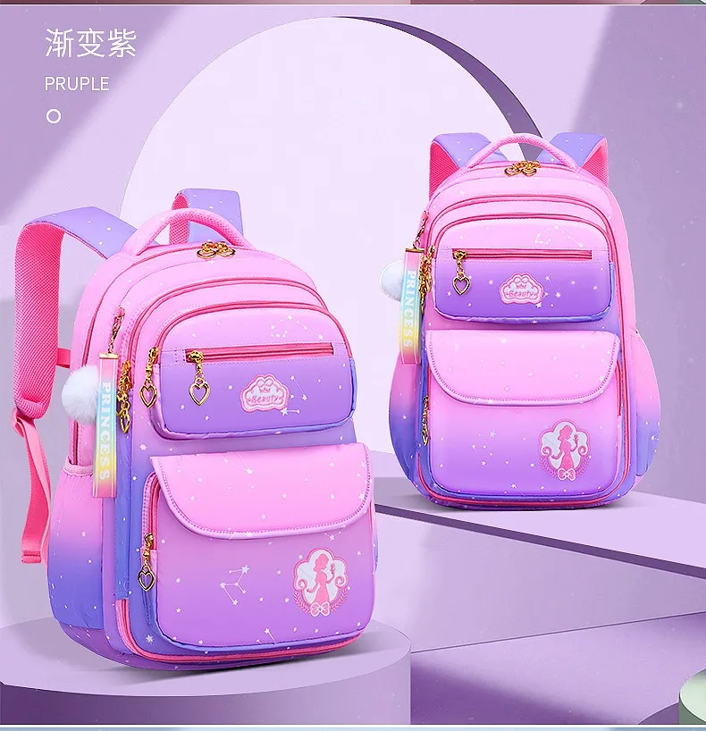 JM Hot sales Schoolbag Primary school students gradient wholesale girls 6-12 years old backpack burden reduction Princess Lady