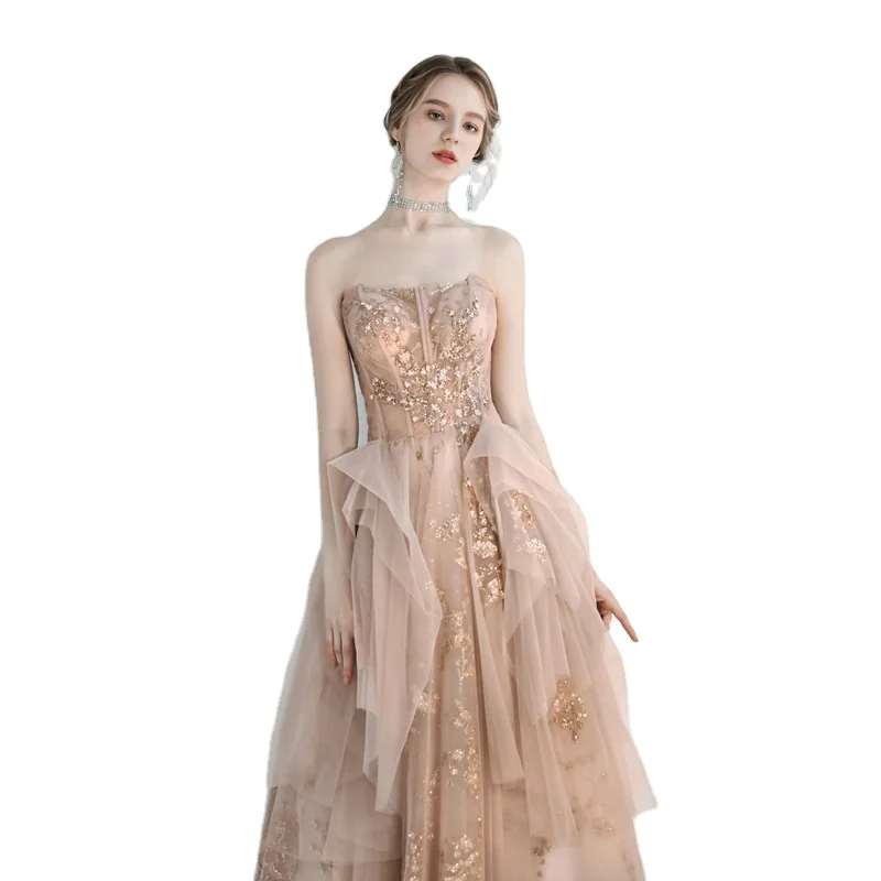 Toast dress female  autumn new wedding bridesmaid tube top dress dinner annual party host evening dress drop shipping fulfill