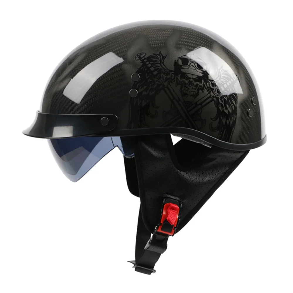 Vintage Carbon Fiber Motorcycle Half Face Helmet Motorbike Capacete Retro Motorbike Scooter Riding Casco Moto M-2XL