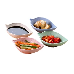 Eco Biodegradable Kitchen Canteen Wheat Straw Soy Leaf Shaped Sauce Salted Seasoning Dish Plates