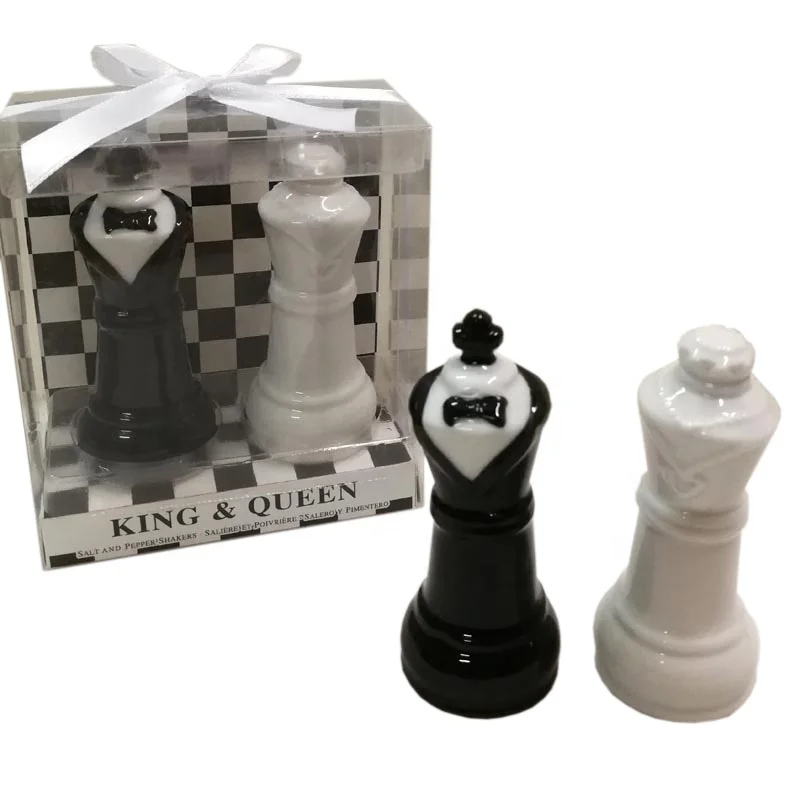 Ywbeyond Wholesale Wedding Guest Souvenirs Ceramic Bride And Groom King And Queen Chess Salt And Pepper Shakers