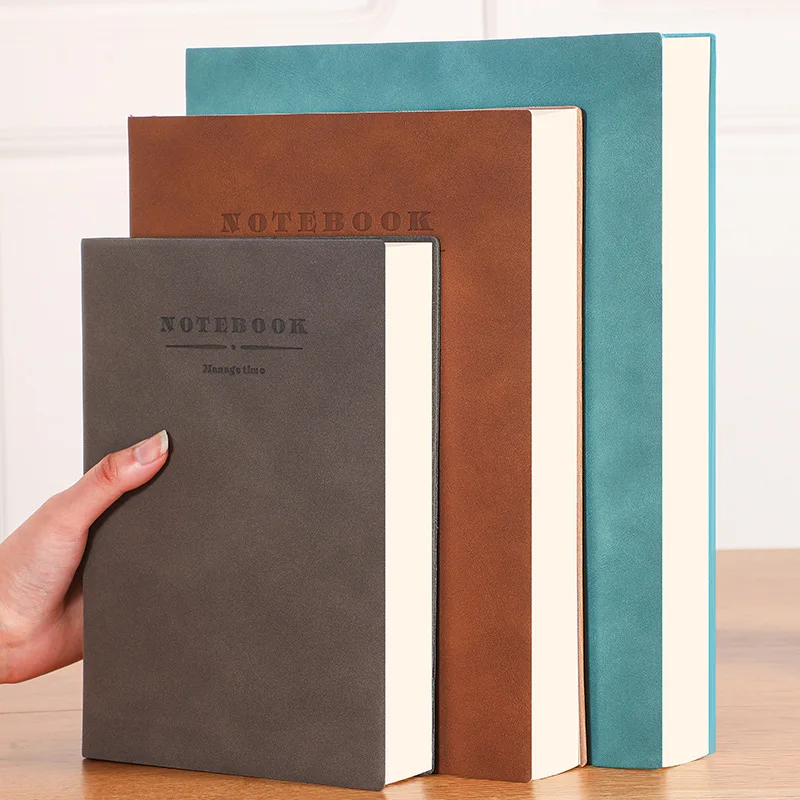 Soft PU Leather A4 Large Thickened Notebook Simplified Horizontal line/ Grid Notebook Business B5/A5 Notebook  for Wholesale