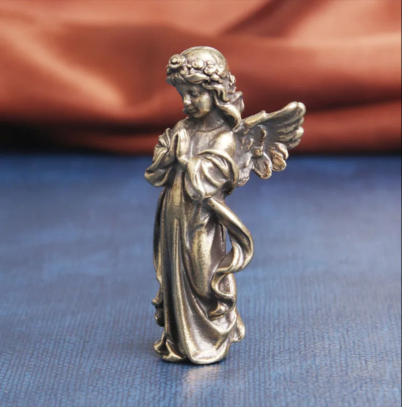 Retro Copper God of Love Cupid Statue Small Ornaments Brass Angel Figurines Desktop Decorations Home Decor Accessories for Room