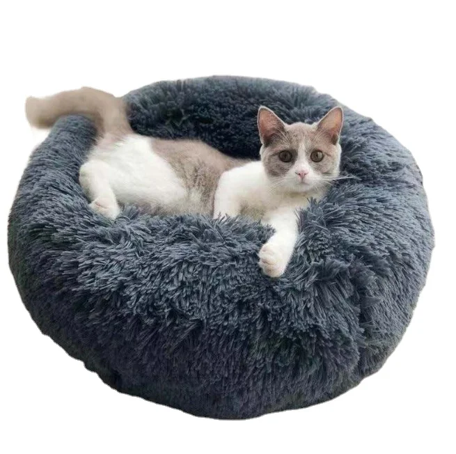 2023 high quality Soft Plush Warm Round Plush Fluffy Donut Pet Beds Cushion Sofa Cat Dog Bed