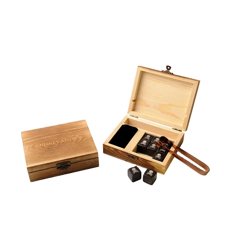White And Black 9 Tongs Gin Chilling Rocks Ice Cubes Cooling Natural Granite Whiskey Stones Gift Set In Wooden Box With Velvet B