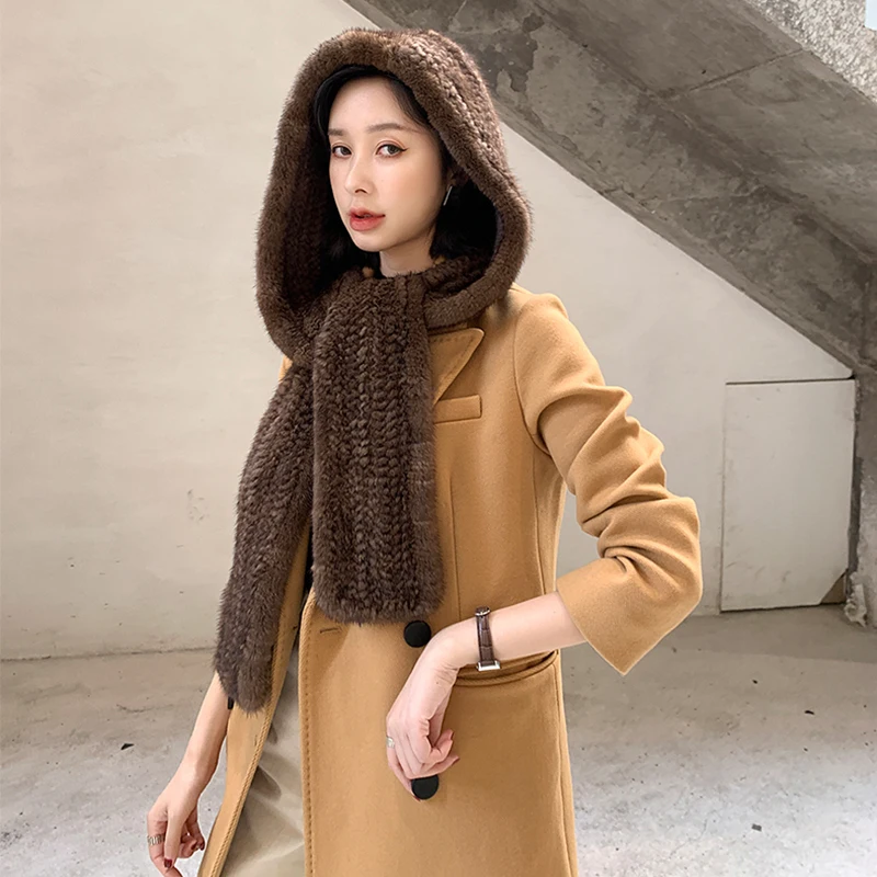 Женская зимняя шаль из натурального меха норки шарф ручной вязки меховые шали с капюшоном норковые шумоглушители хорошего качества