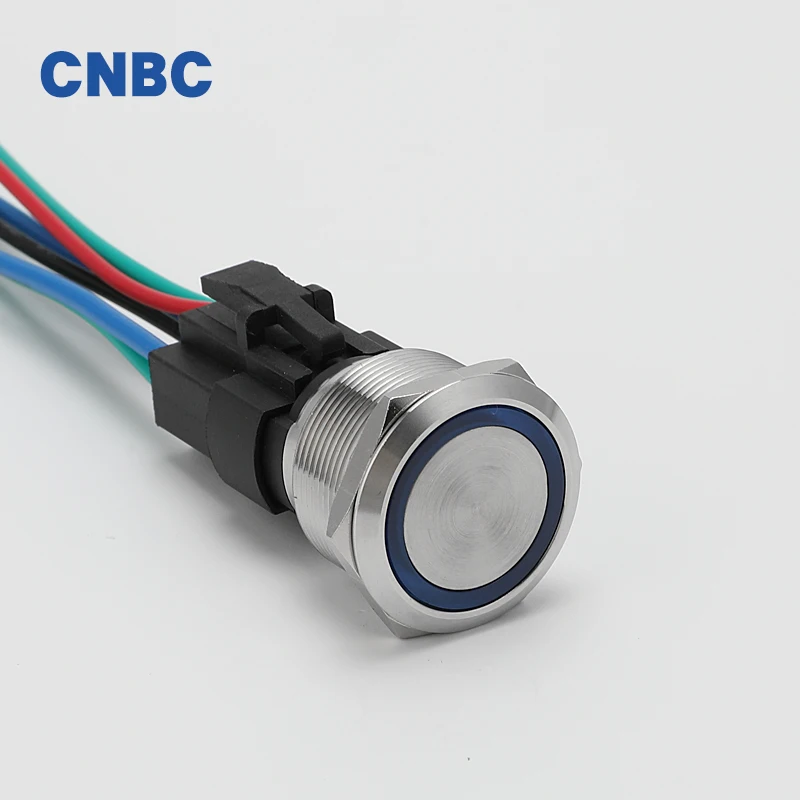 High Current 20A 25mm IP67 waterproof momentary self-locking 1NO1NC high round ring ledmetal push button switch with 4pins