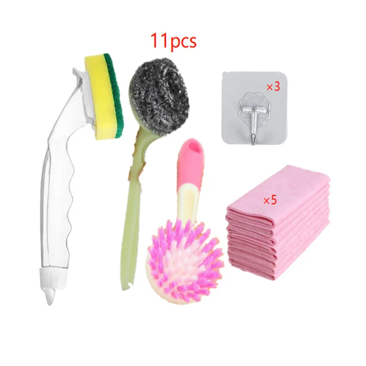 11 pcs Kitchen cleaning tools Sponge brush with Wire Steel Brush/Plastic dishwasher/3pcs hook/Natural Coconut Shell Duster Cloth