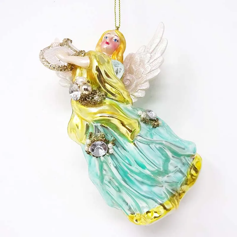 Wholesale christmas tree glass ornaments beautiful angel pendant playing the harp
